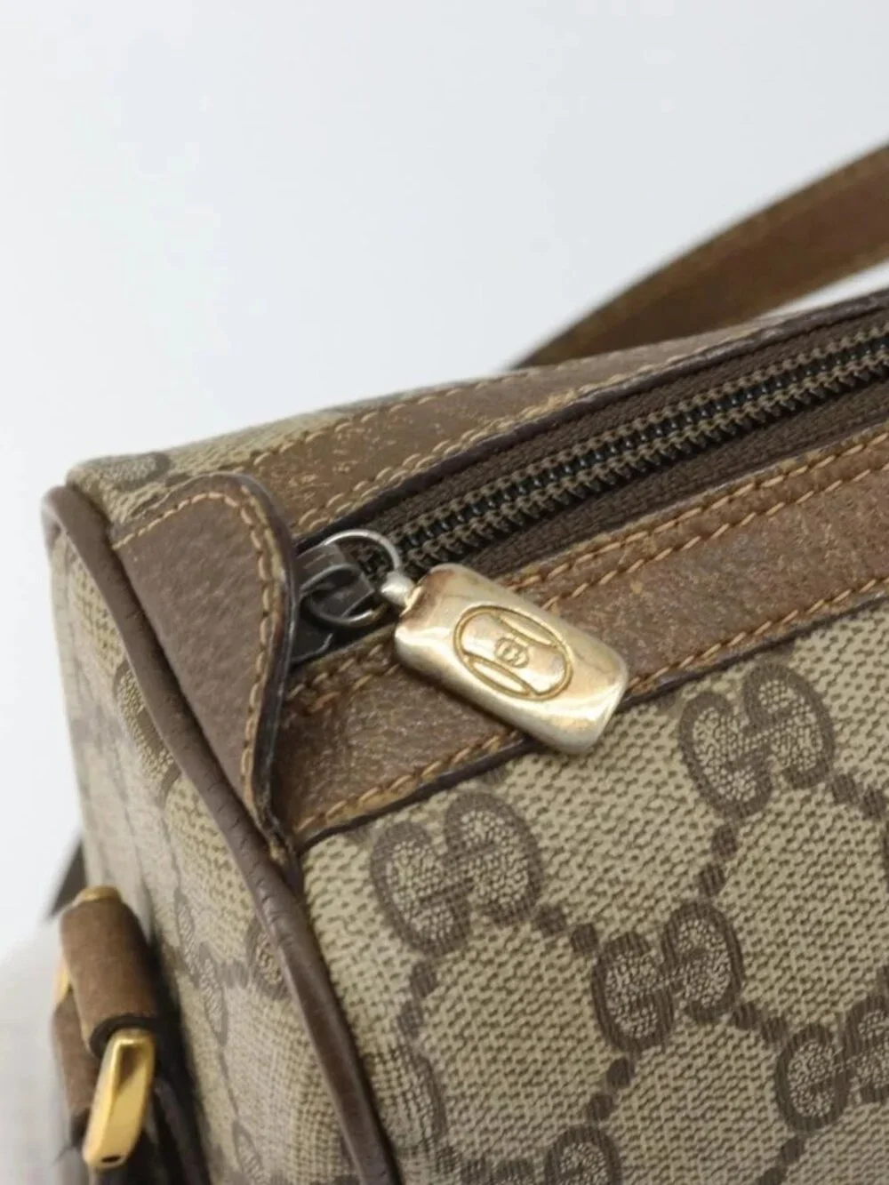 GUCCI GG Supreme Web Sherry Line Bag PVC Beige Gold 89 02 017 Auth 169801 - Picture 11 of 16